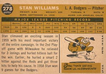 2009 Topps Heritage - 50th Anniversary Buybacks #278 Stan Williams Back