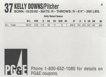 1991 PG&E San Francisco Giants #4 Kelly Downs Back