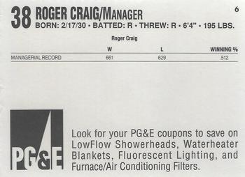 1991 PG&E San Francisco Giants #6 Roger Craig Back
