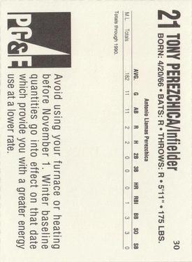 1991 PG&E San Francisco Giants #30 Tony Perezchica Back