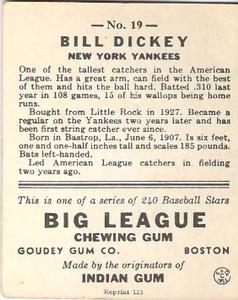 1976 TCMA Goudey Reprints #19 Bill Dickey Back
