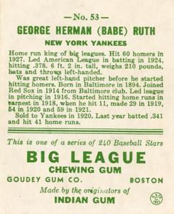 1976 TCMA Goudey Reprints #53 Babe Ruth Back