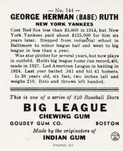 1976 TCMA Goudey Reprints #144 Babe Ruth Back