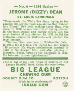 1976 TCMA Goudey Reprints #6 Dizzy Dean Back