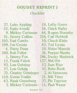 1976 TCMA Goudey Reprints #NNO Babe Ruth / Marty McManus / Ed Brandt / Rabbit Maranville Back