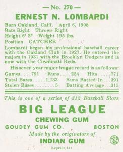 1976 TCMA Goudey Reprints #270 Ernie Lombardi Back