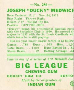 1976 TCMA Goudey Reprints #286 Joe Medwick Back