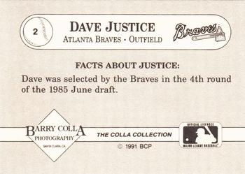 1991 The Colla Collection Dave Justice #2 Dave Justice Back