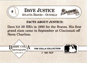 1991 The Colla Collection Dave Justice #9 Dave Justice Back