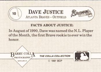 1991 The Colla Collection Dave Justice #10 Dave Justice Back