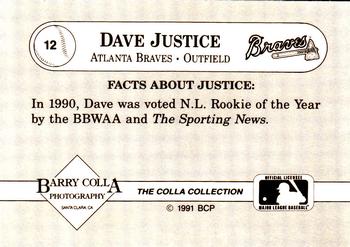 1991 The Colla Collection Dave Justice #12 Dave Justice Back