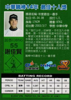 2003 CPBL Best 10 #NNO Chia-Hsien Hsieh Back