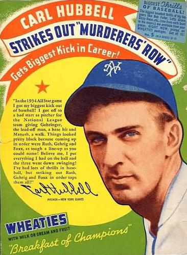 1938 Wheaties Series 10 #5 Carl Hubbell Front