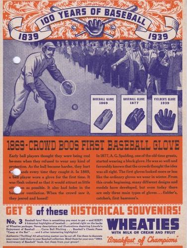 1939 Wheaties Series 13 #3 1869 - Crowd Boos First Baseball Glove Front