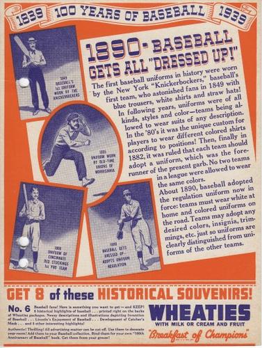 1939 Wheaties Series 13 #6 1890 - Baseball Gets All Dressed Up Front