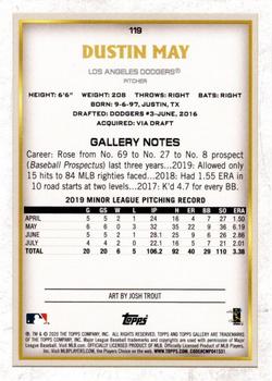 2020 Topps Gallery #119 Dustin May Back