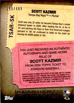 2009 Topps Ticket to Stardom - Autograph Relics #TSAR-SK Scott Kazmir Back