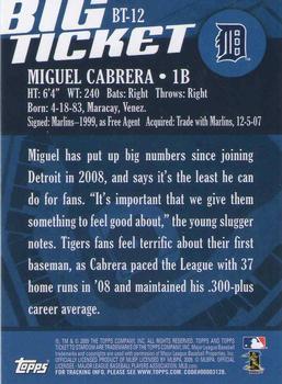 2009 Topps Ticket to Stardom - Big Ticket #BT-12 Miguel Cabrera Back