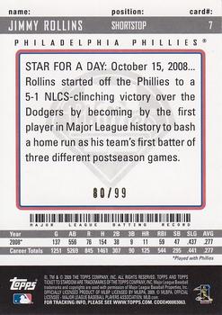 2009 Topps Ticket to Stardom - Blue #7 Jimmy Rollins Back