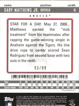 2009 Topps Ticket to Stardom - Blue #16 Gary Matthews Jr. Back