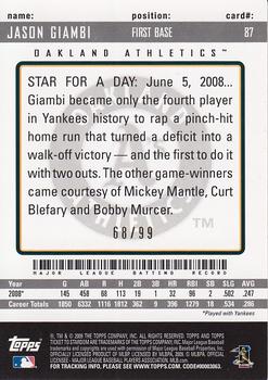 2009 Topps Ticket to Stardom - Blue #87 Jason Giambi Back