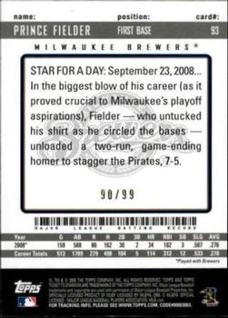 2009 Topps Ticket to Stardom - Blue #93 Prince Fielder Back
