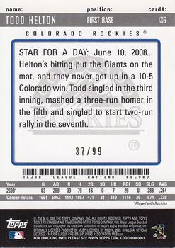 2009 Topps Ticket to Stardom - Blue #136 Todd Helton Back