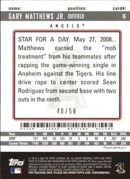 2009 Topps Ticket to Stardom - Gold #16 Gary Matthews Jr. Back