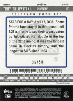 2009 Topps Ticket to Stardom - Gold #137 Troy Tulowitzki Back