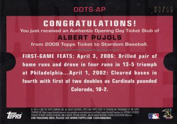2009 Topps Ticket to Stardom - Opening Day Ticket Subs #ODTS-AP Albert Pujols Back
