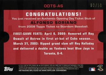 2009 Topps Ticket to Stardom - Opening Day Ticket Subs #ODTS-AS Alfonso Soriano Back