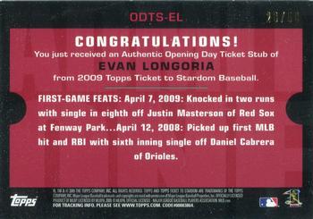 2009 Topps Ticket to Stardom - Opening Day Ticket Subs #ODTS-EL Evan Longoria Back