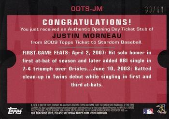 2009 Topps Ticket to Stardom - Opening Day Ticket Subs #ODTS-JM Justin Morneau Back