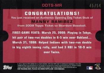 2009 Topps Ticket to Stardom - Opening Day Ticket Subs #ODTS-MR Manny Ramirez Back