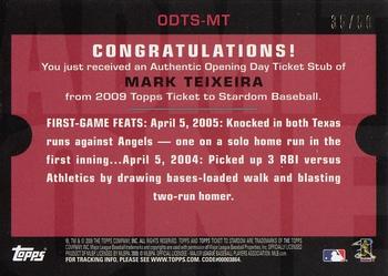 2009 Topps Ticket to Stardom - Opening Day Ticket Subs #ODTS-MT Mark Teixeira Back