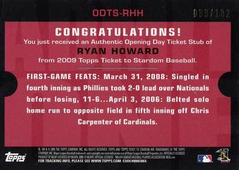 2009 Topps Ticket to Stardom - Opening Day Ticket Subs #ODTS-RHH Ryan Howard Back