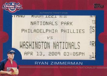 2009 Topps Ticket to Stardom - Opening Day Ticket Subs #ODTS-RZ Ryan Zimmerman Front