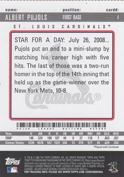 2009 Topps Ticket to Stardom - Perforated #1 Albert Pujols Back