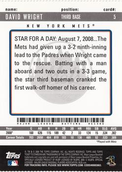 2009 Topps Ticket to Stardom - Perforated #5 David Wright Back