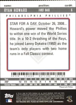 2009 Topps Ticket to Stardom - Perforated #6 Ryan Howard Back