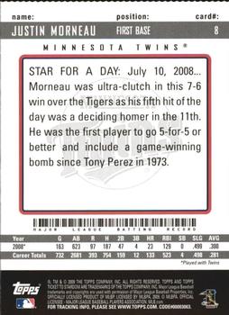 2009 Topps Ticket to Stardom - Perforated #8 Justin Morneau Back