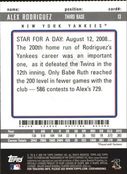 2009 Topps Ticket to Stardom - Perforated #13 Alex Rodriguez Back