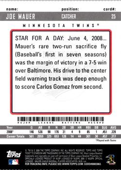 2009 Topps Ticket to Stardom - Perforated #25 Joe Mauer Back