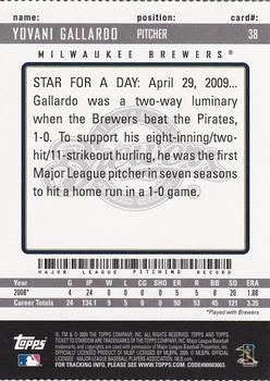 2009 Topps Ticket to Stardom - Perforated #38 Yovani Gallardo Back