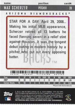 2009 Topps Ticket to Stardom - Perforated #39 Max Scherzer Back