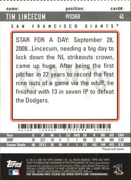 2009 Topps Ticket to Stardom - Perforated #43 Tim Lincecum Back