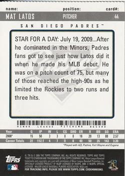 2009 Topps Ticket to Stardom - Perforated #44 Mat Latos Back