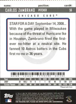 2009 Topps Ticket to Stardom - Perforated #56 Carlos Zambrano Back