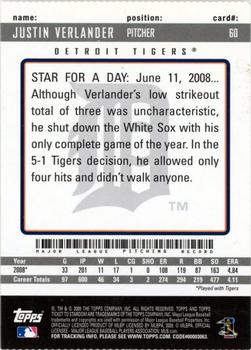 2009 Topps Ticket to Stardom - Perforated #60 Justin Verlander Back