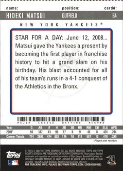 2009 Topps Ticket to Stardom - Perforated #64 Hideki Matsui Back